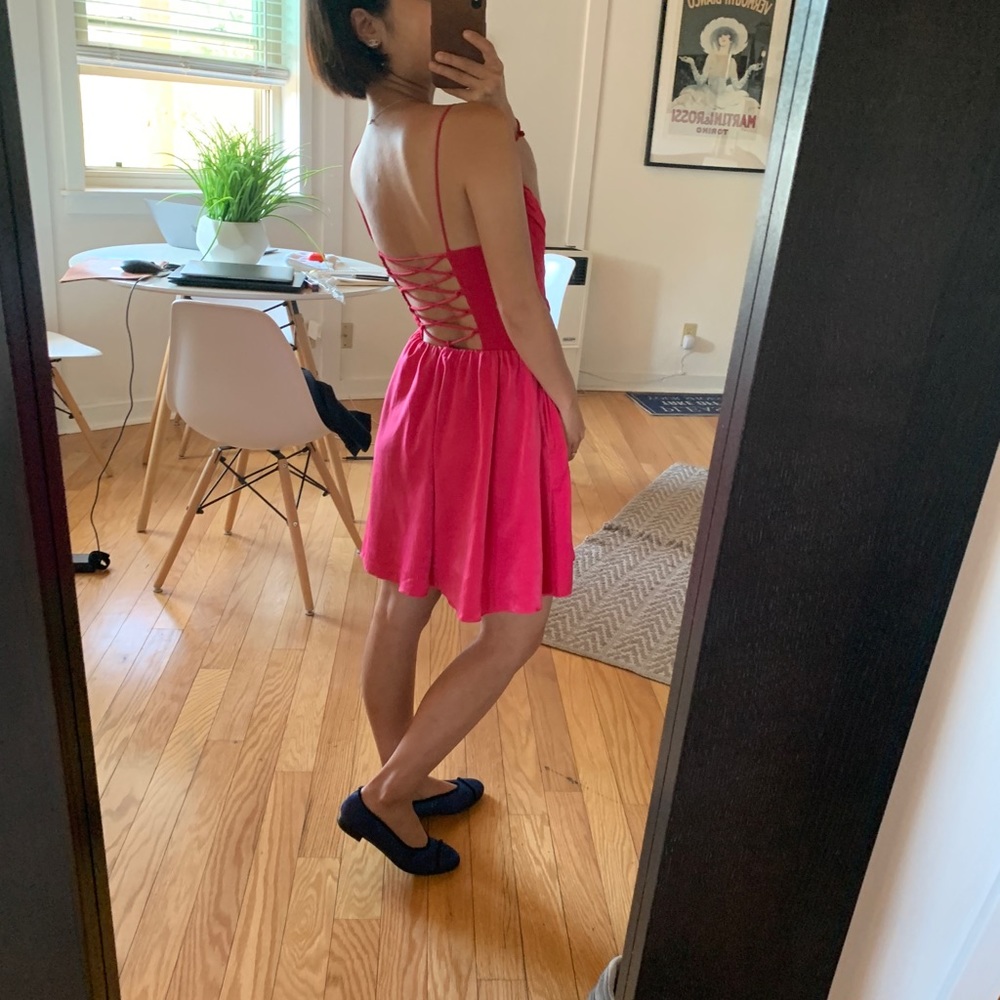 Conscious pink satin cocktail dress